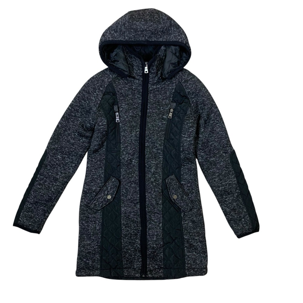Coffee Shop Kids Quilted Hooded Coat L Gray Zip Up Warm Winter Jacket